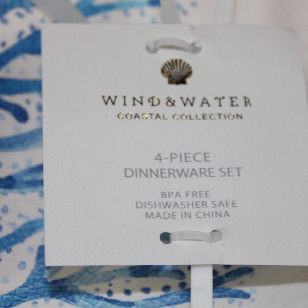 Wind & Water Coastal Dinner Plates Seahorse Coral Set of 4 Melamine 11" Blue NWT - Picture 3 of 8